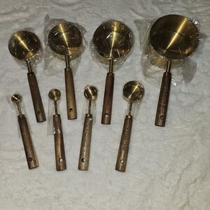 Gold Metal and Wood Measuring Cups And Spoon  Set